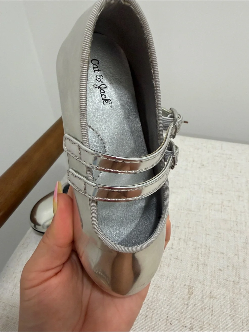 Cat & Jack Girls' Silver Double-Strap Mary Jane Shoes